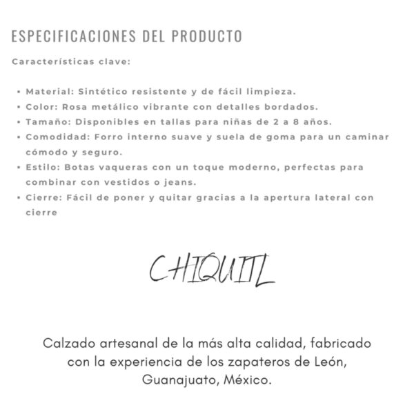 Botas vaqueras para niñas en color rosa metálico.