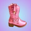 Botas vaqueras para niñas en color rosa metálico.