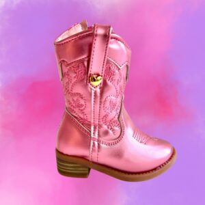 Botas vaqueras para niñas en color rosa metálico.