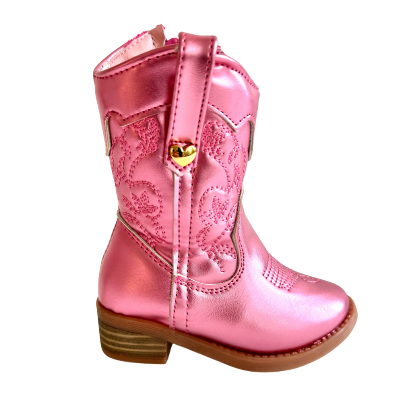 Botas vaqueras para niñas en color rosa metálico.