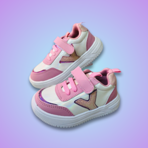 Tenis para niñas color rosa y blanco con detalles brillantes, modelo Aurora.