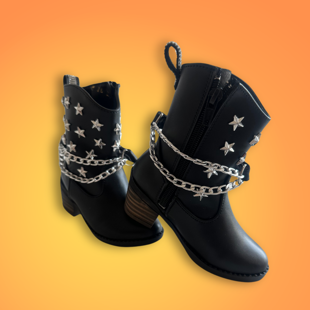 Botas Vaqueras Para Niña En Color Negro Con Estrellitas