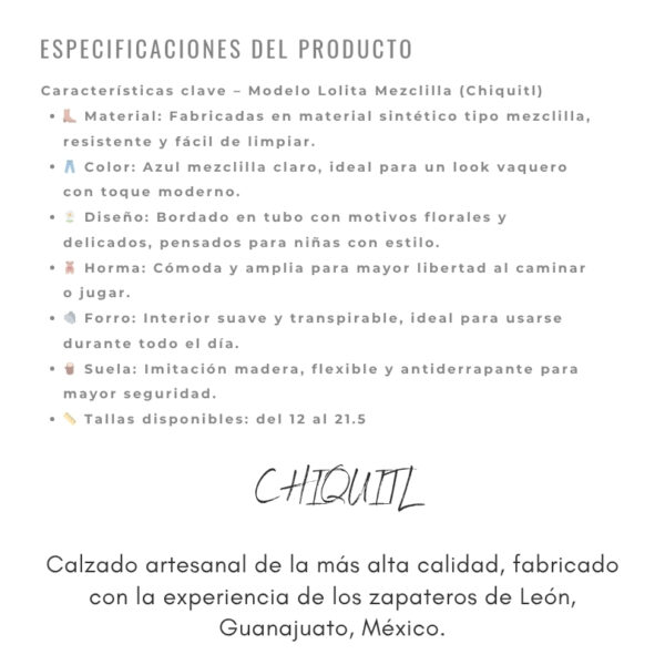 ESPECIFICACIONES Bota Vaquerita LOLITA MEZCLILLA
